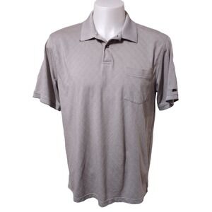 Greg Norman Polo Shirt L Golf Athleisure Gray Diamond Texture Performance Logo